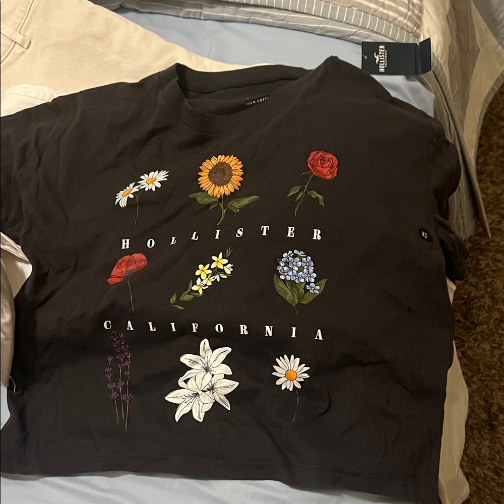 Hollister Black Tee with Floral Design